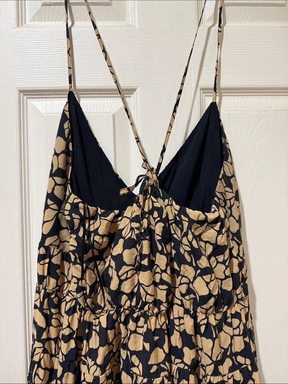 Spaghetti Strap Black and Tan Floral Maxi Dress